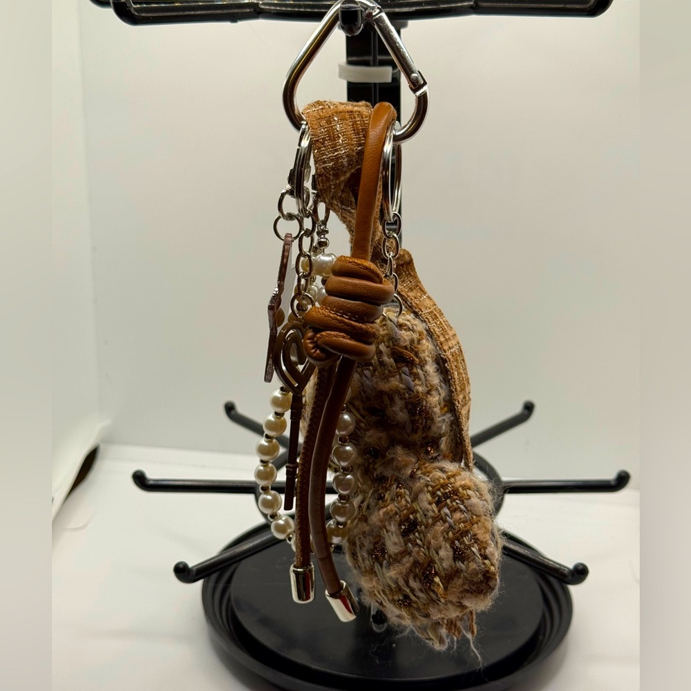 Brown and Cream Women's Handbag Charm